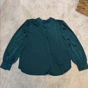LOFT Green Satin Long-Sleeve Blouse